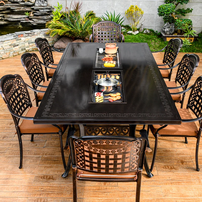 

Outdoor BBQ Table and Chair Garden Electric Oven Household Terrace Yard Villa Cast Aluminum Outdoor Leisure Large BBQ Grill