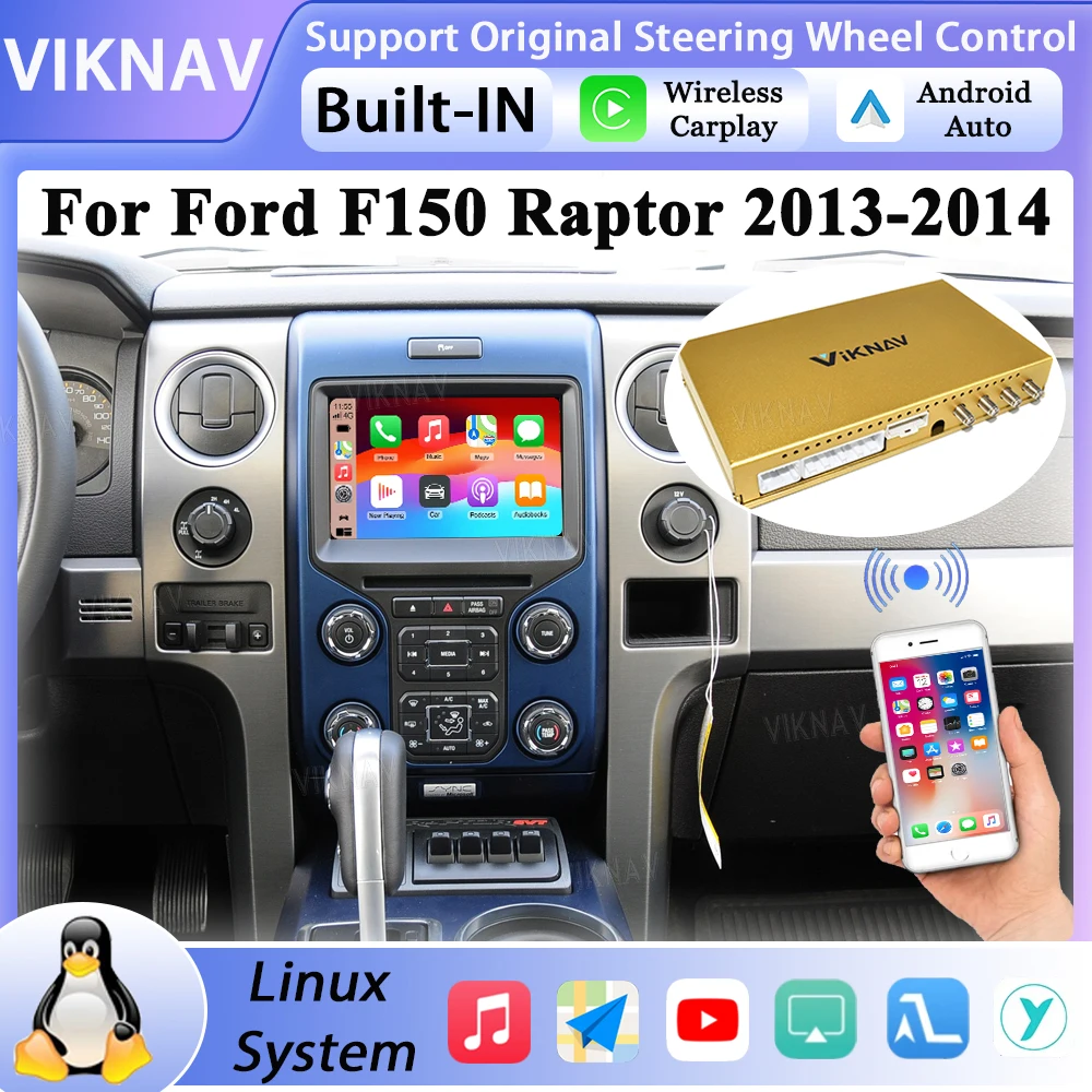 Viknav For Ford F150 F250 Raptor 2013-2014 Touch Screen Decoder Box Interface Android Auto Wireless Carplay Box GPS Auto Stereo