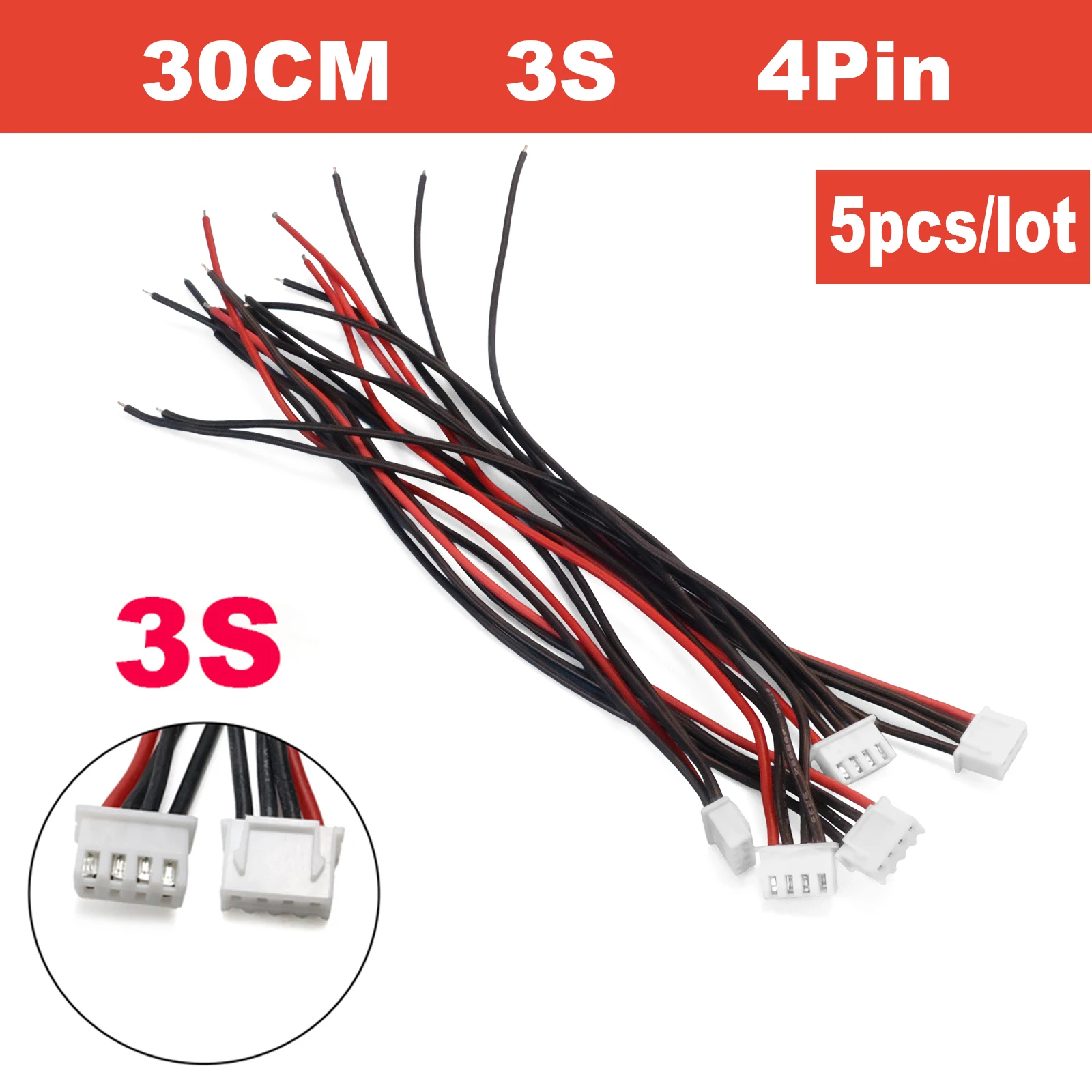 5Pcs JST-XH Balance Charger Cable 1S-8S 22AWG Silicone Wire 30cm Single Head Extension Cord for RC Lipo IMAX B6 DIY Assembly