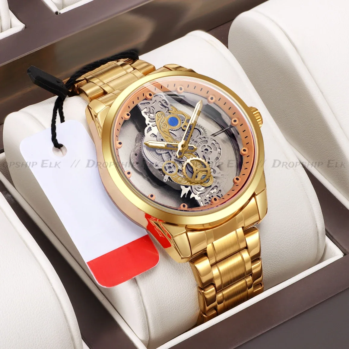 New Luxury Authentic Skeleton Quartz Watch Stainless Steel Waterproof Men Watches Built-in Battery Drive Original Relojes