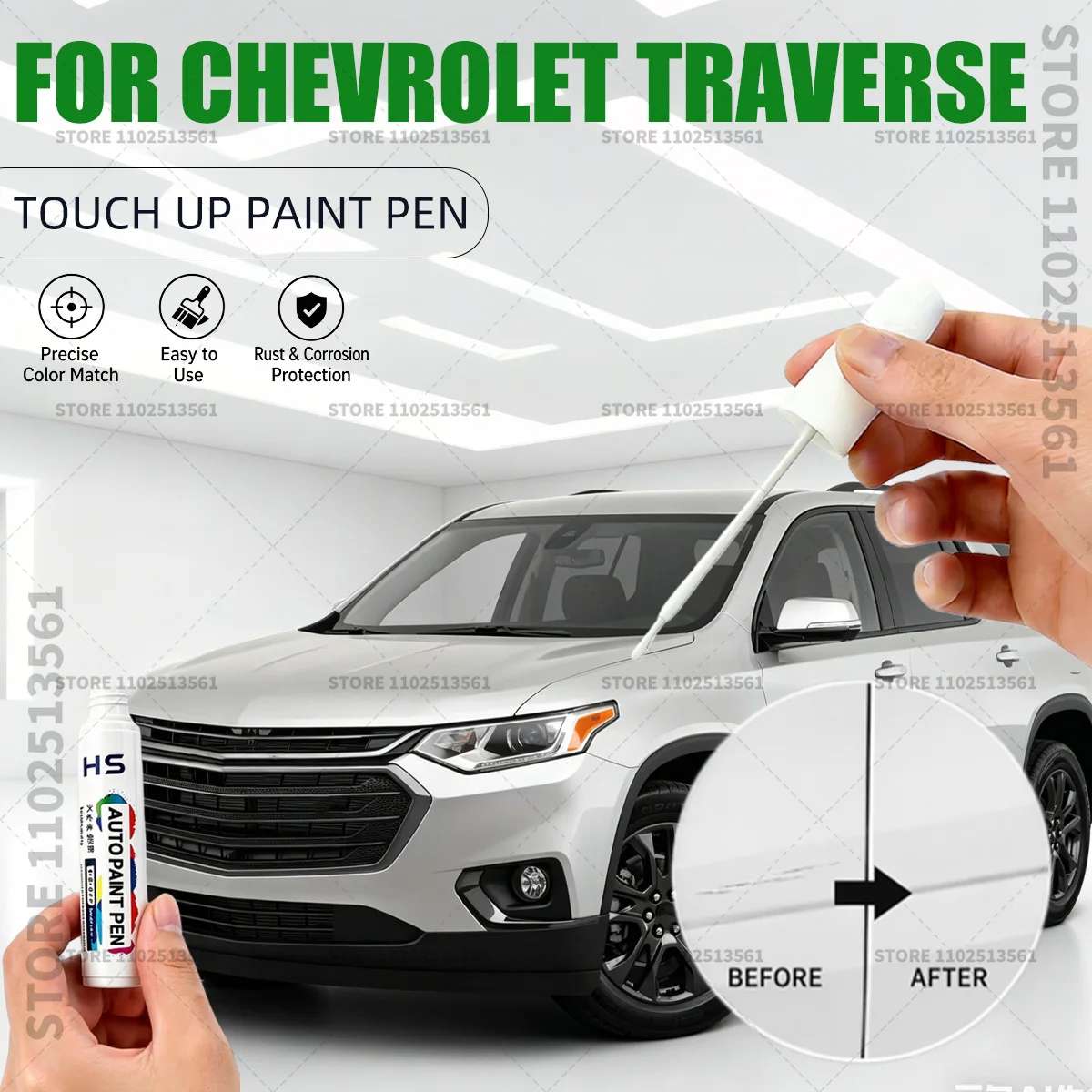 For Chevrolet Traverse Car Paint Repair Pen Restores Original Factory Paint Finish mosaic black Lakeshore blue summit white