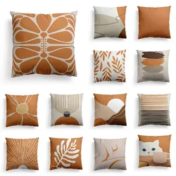Nordic Orange Geometric Oil Painting Line Art Throw Pillow Cover Floral Print Home Decor Pillow Cover Office Sofa Pillow Cover