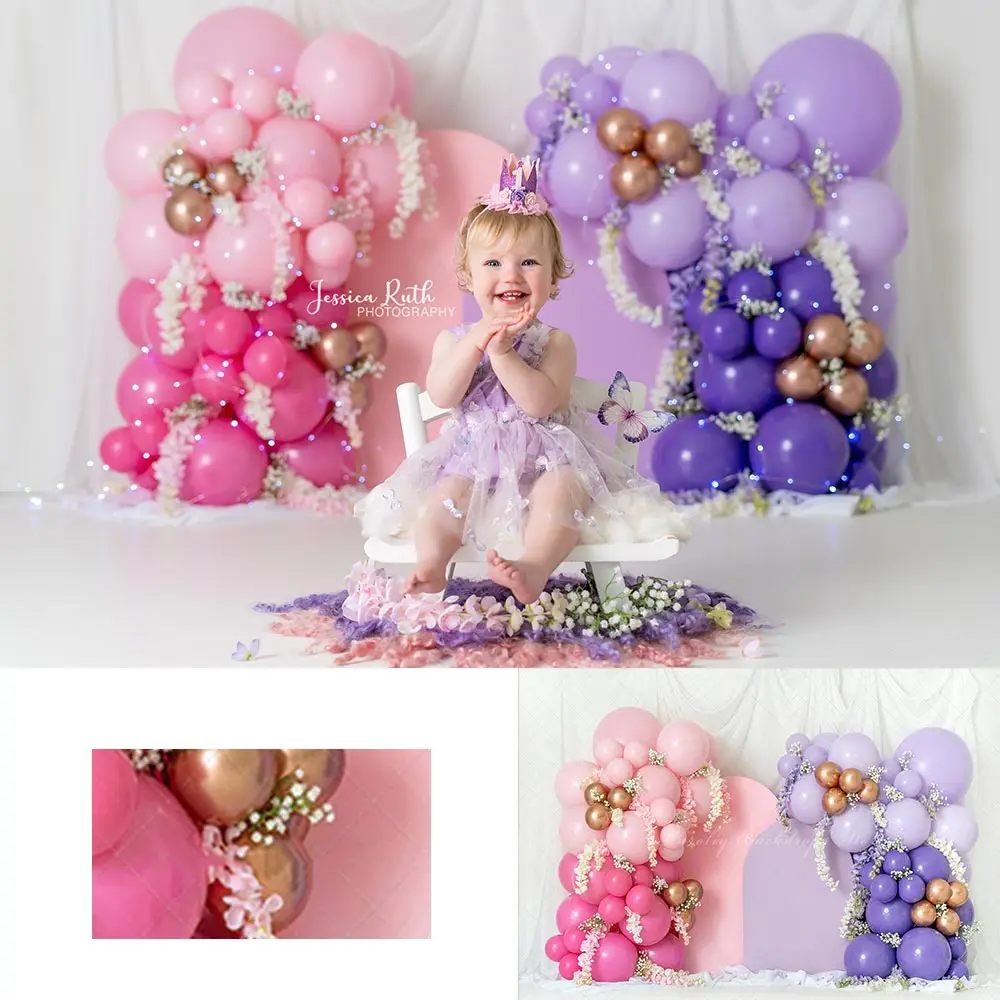 

Pink and Purple Balloon Garland Photography Backdrop Kids Baby Cake Smash Photocall Decors Child Girls Adult Birthday Background