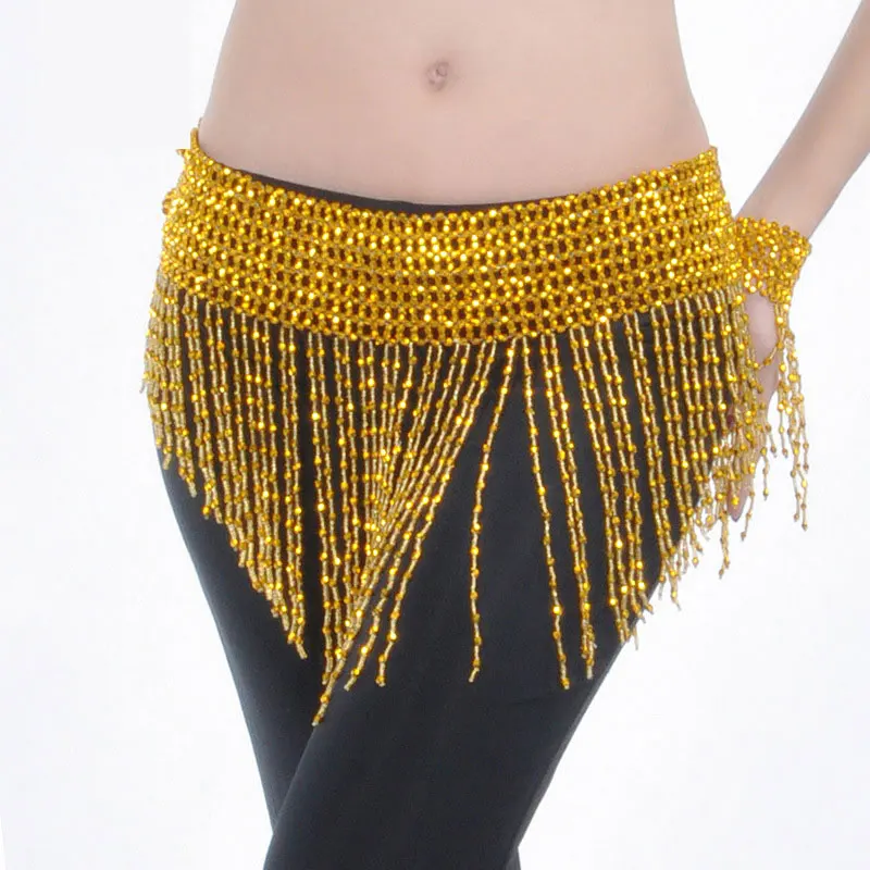 BellyDance Waistband Hip Scarf 3 Color Hand-Beaded Elastic Belly Dance Bling Belt Indian Dress Accessories