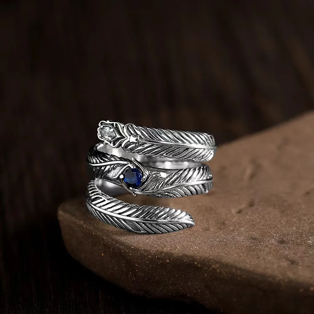 

S925 Sterling Silver Feather Ring for Men and Women, Simple Personality, Exaggerate, Dominant Fashion Gift Wholesale