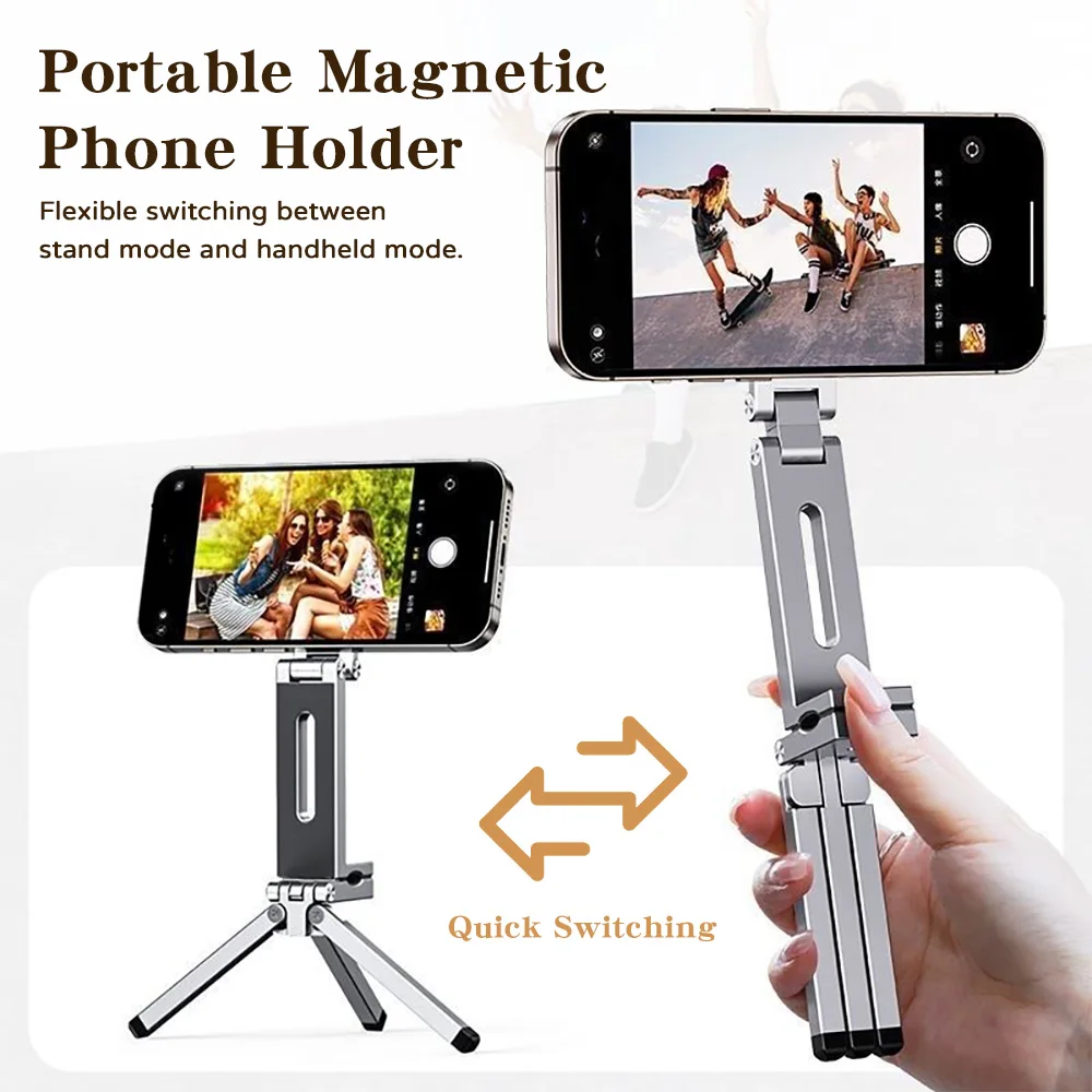 360 Foldable Magnetic Phone Tripod Portable Hands-Free Stand Universal Travel Selfie Video Shooting Mount for iPhone