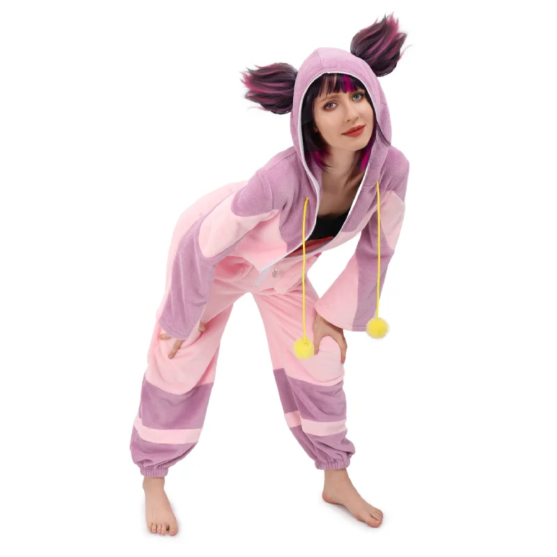 WENAM Women Kawaii Juri Cosplay Costume Han Juri Pajamas Pink One Piece Pajamas Women Girls Winter Pajamas Halloween Suit