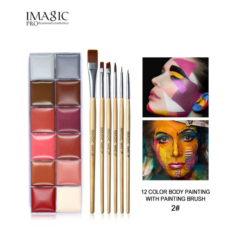 Imagi 12 Colors Of Painting + Makeup Brush Tattoo Face Body Painting Oil Painting Art Cosmetics Used In Halloween Party Cabaret