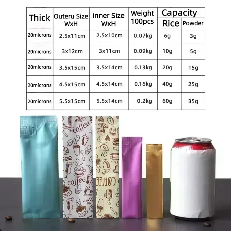 50 Stück heißversiegelbare kleine Aluminiumfolienbeutel mit offener Oberseite, feuchtigkeitsbeständig, flacher Verpackungsbeutel für Kaffeebohnenpulver mit Tränenkerbeutel – Detail 1