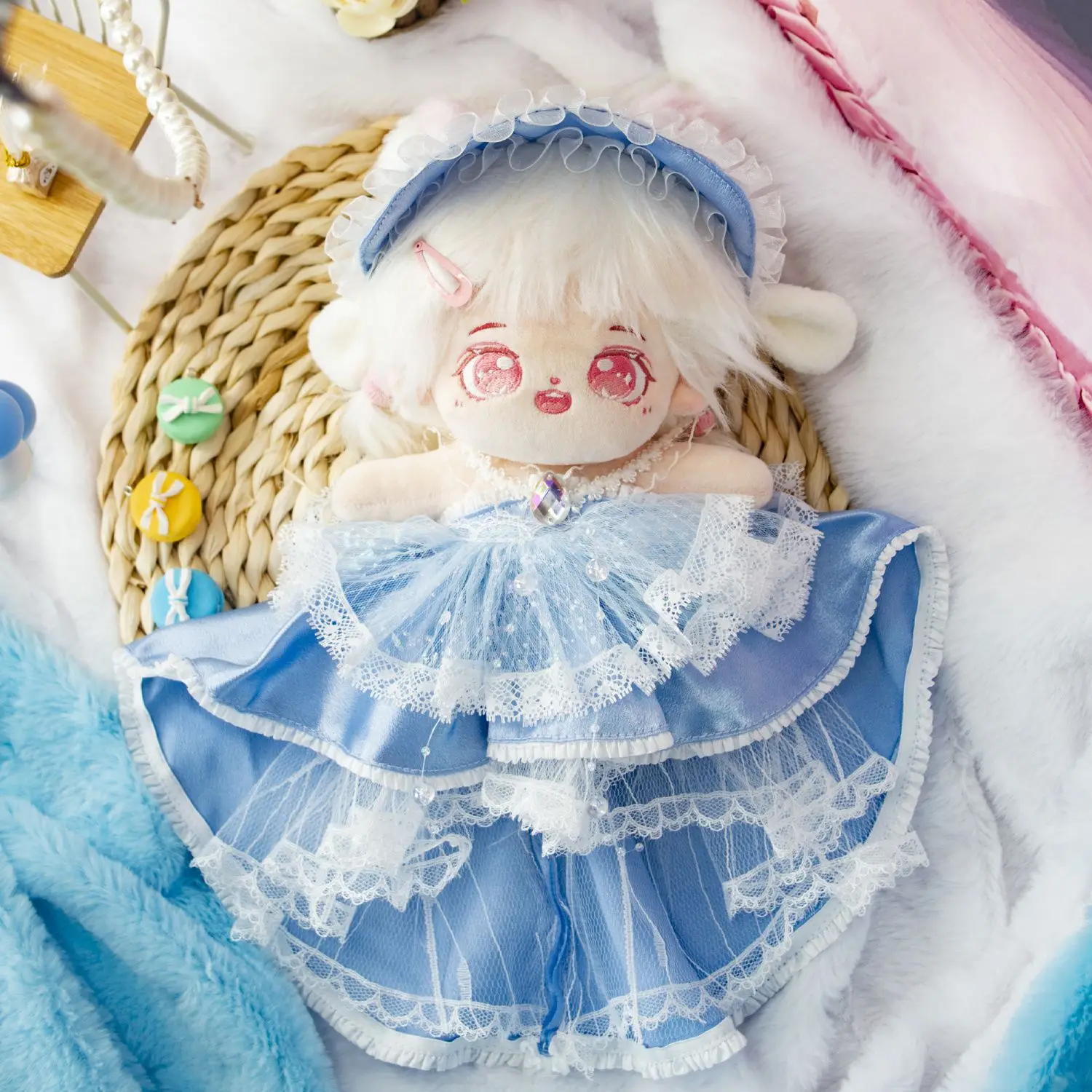 20 سنتيمتر ملابس دمى القطن الجسم العادي فستان أزرق أرنب مؤذ جديد النمط الصيني دمية الملفوف سعر ملابس دمى