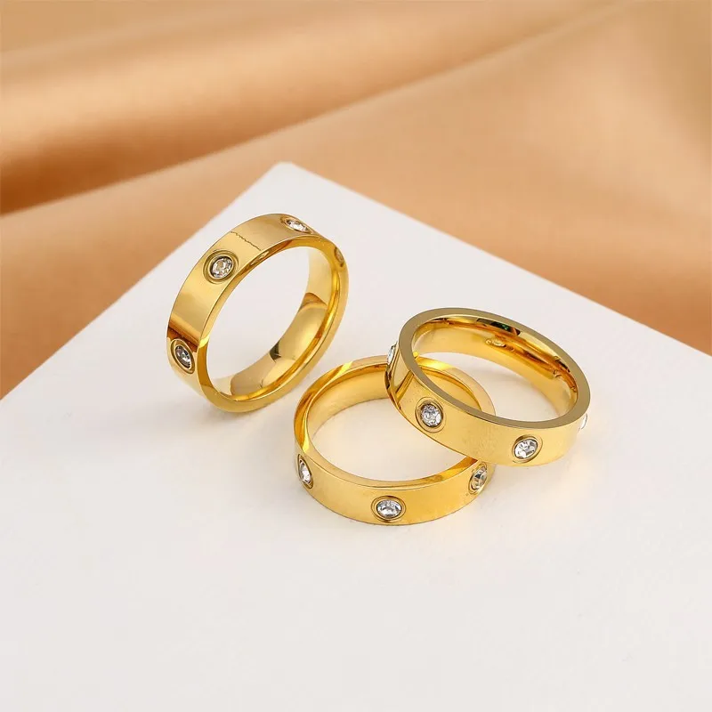 GD Fashion Luxury Non Tarnish Stainless Steel Width 6mm/4mm Gold-Color Designer Love Couple Ring Waterproof for Women Gift