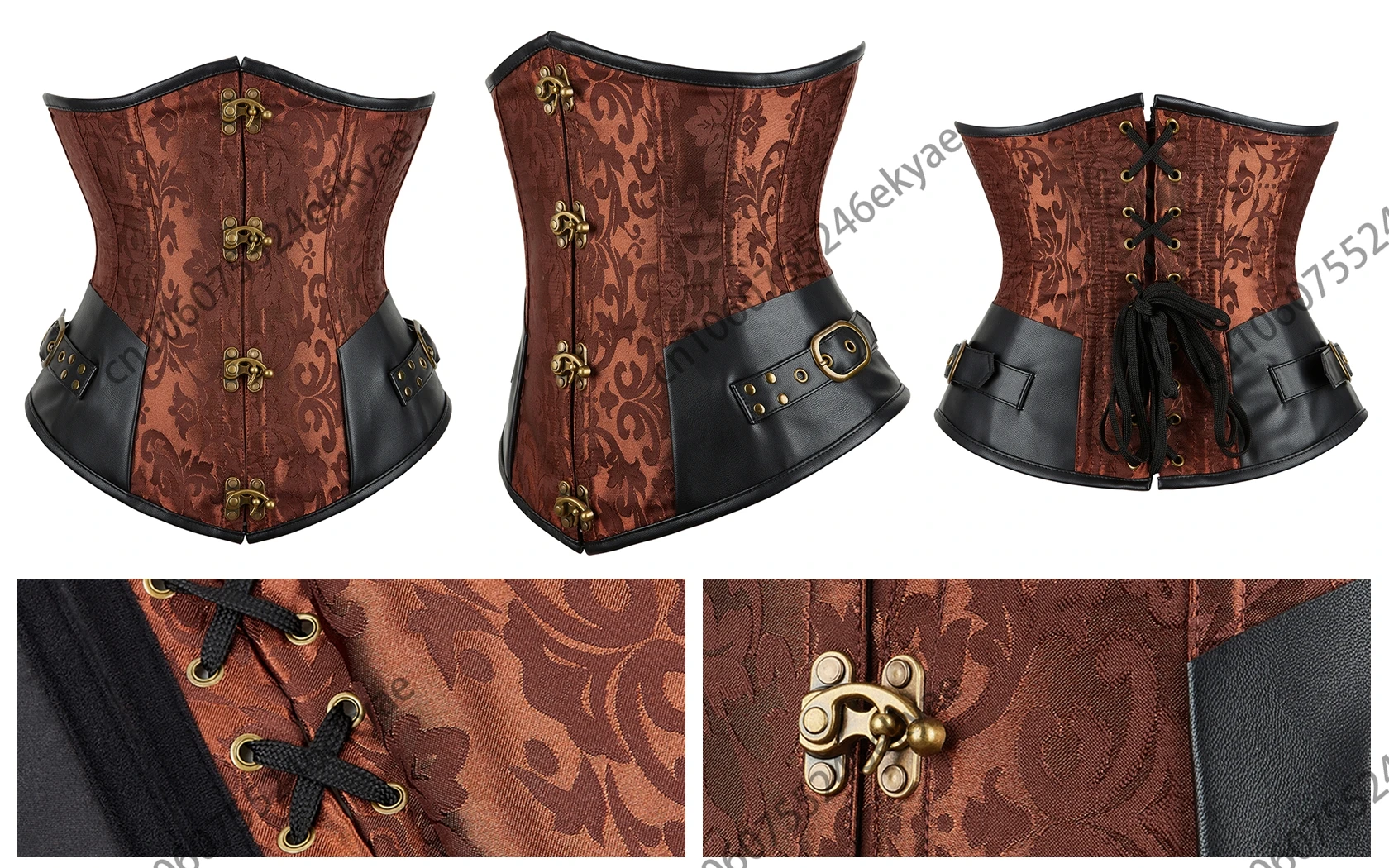 Steampunk Unterbrustkorsett Leder Braun Piratenkorsett Gürtel Schnürung hinten Jacquard Korsett Vintage Top für Frauen – Detail 14