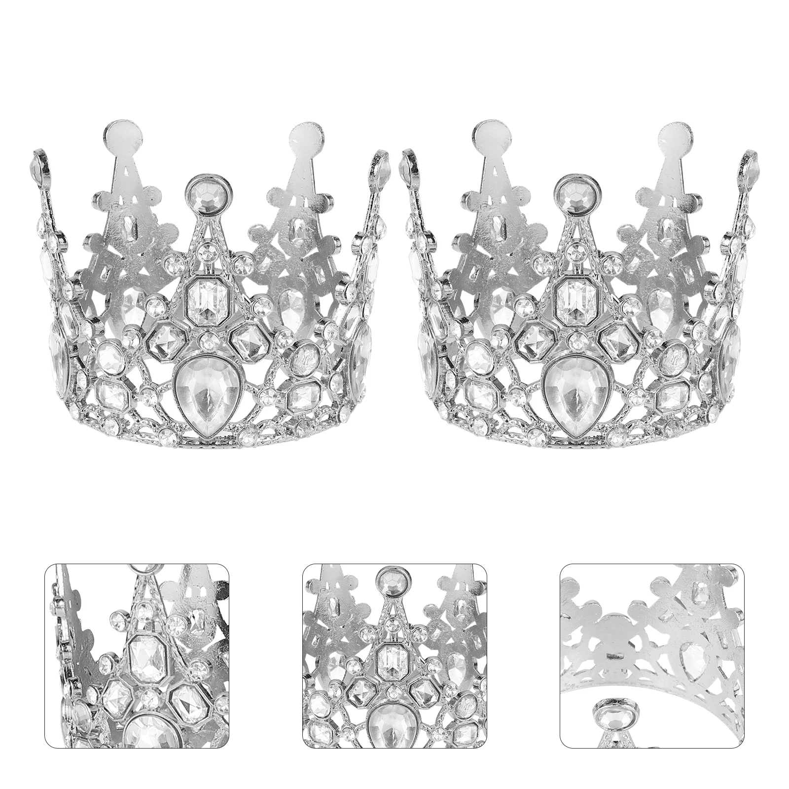 

2 Pcs Decoration Children's Birthday Crown Party Ornament Wedding Small Silver Cake Topper