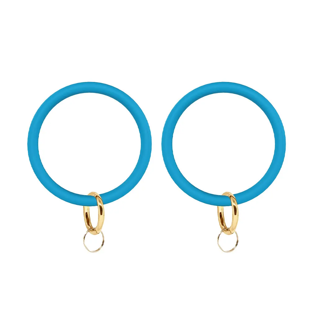 

2Pcs Women Silicone Bracelet with Big Circle Key Ring Wristband Accessory Bright Color Trendy Jewelry Gift for Girlfriend Ladies