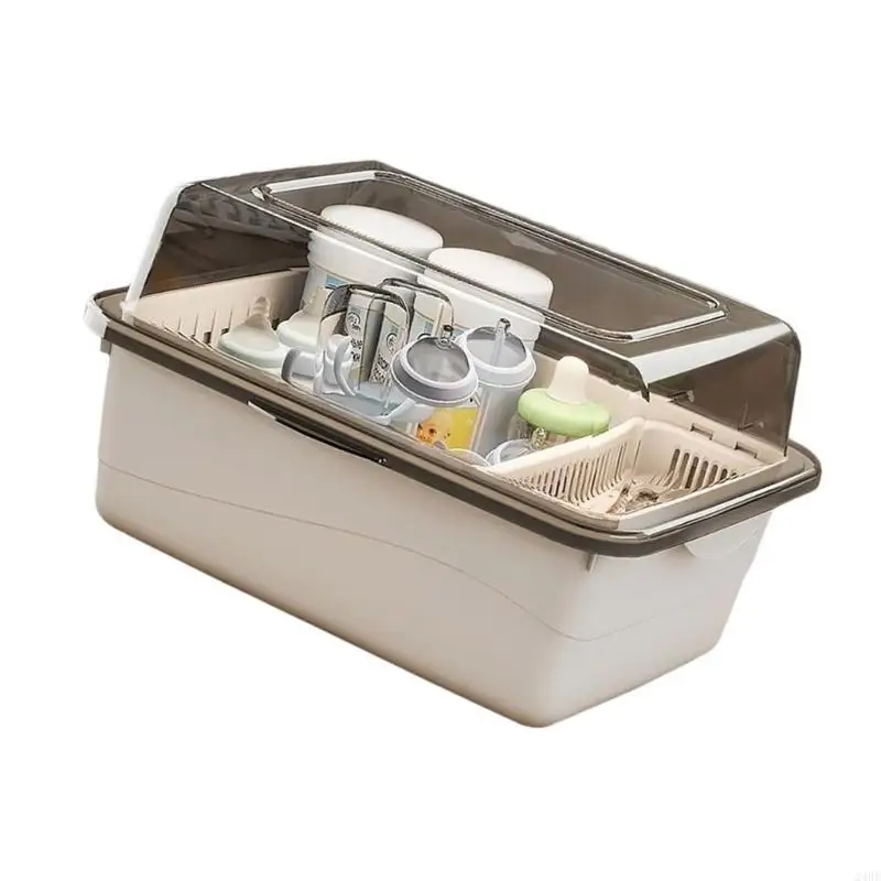 

Dustproof Reusable Container Baby Bottle Storage Box Nursing Bottle with Drying Rack and Clear Cover Portable 24BE