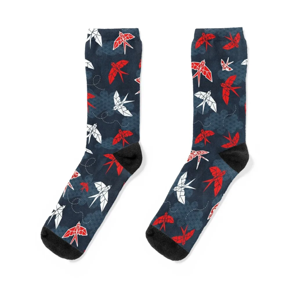 Origami Swallow Navy Blue Socks Men's Antiskid soccer Man Socks Women's