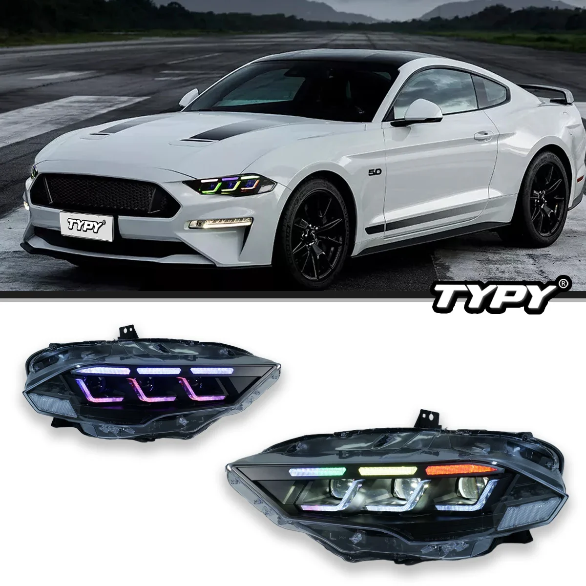 

TYPY Car Lights For Ford Mustang RGB 2018-2022 Headlight LED Projetor head Lamp Daytime Running Light Automotive Accessories