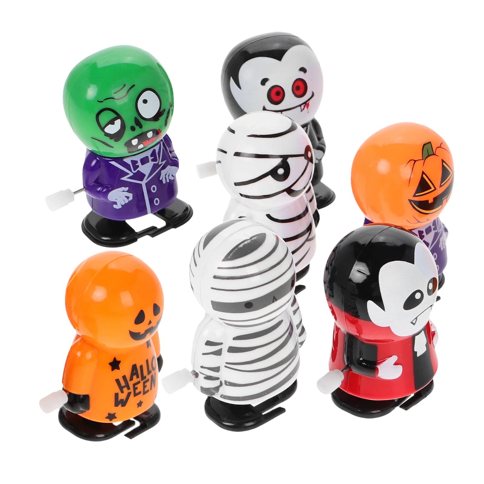 7 Pcs Halloween Wind-up Toys Adorable Cartoon Design Gift Colorful Plastic for Party