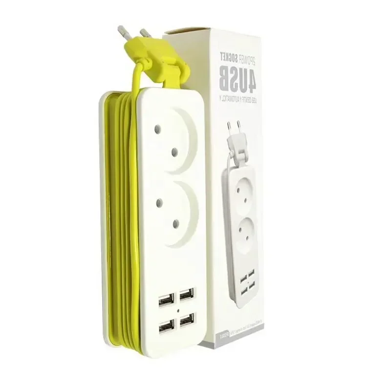 EU Russia Power Strip 1200W Multiple Portable Travel Plug Adapter 1.5m Extension Cable 4 USB Port 220V for Home Office Socket