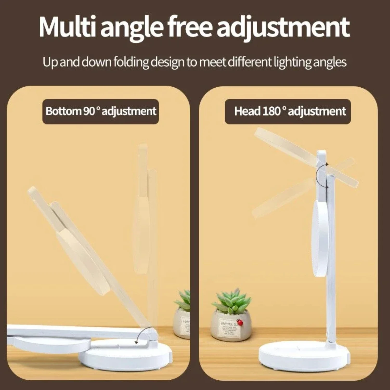 Stylish, portable, functional folding LED desk lamp with rechargeable battery - Convenient integrated pencil holder for eye prot