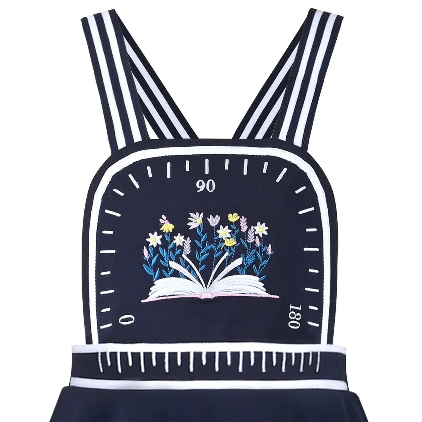 Girls Dress Blue Book Ruler Floral Spaghetti Strap Criss Cross School