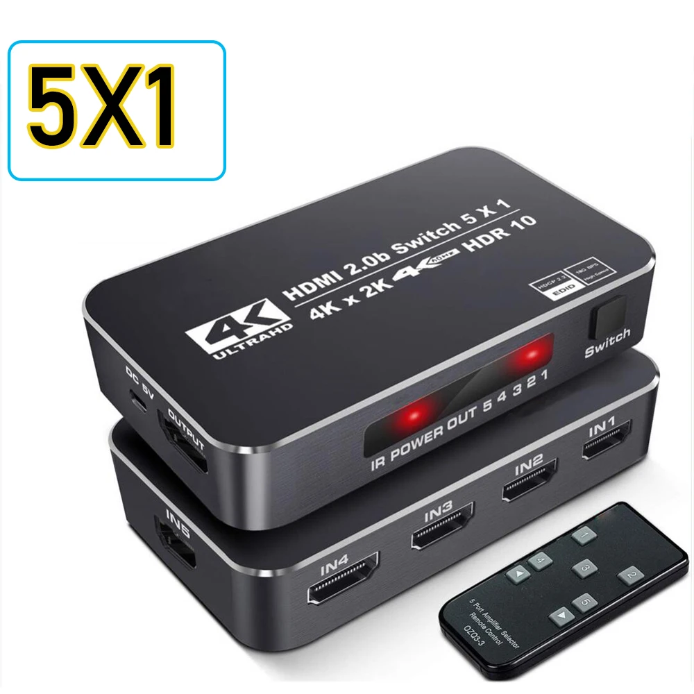 HDMI Switch 4K with Audio 4K 60Hz HDMI 2.0 Switch 5 in 1 out HDMI 4 in 1 out HDMI HDR Switcher audio extractor for PS5 PS4 Xbox