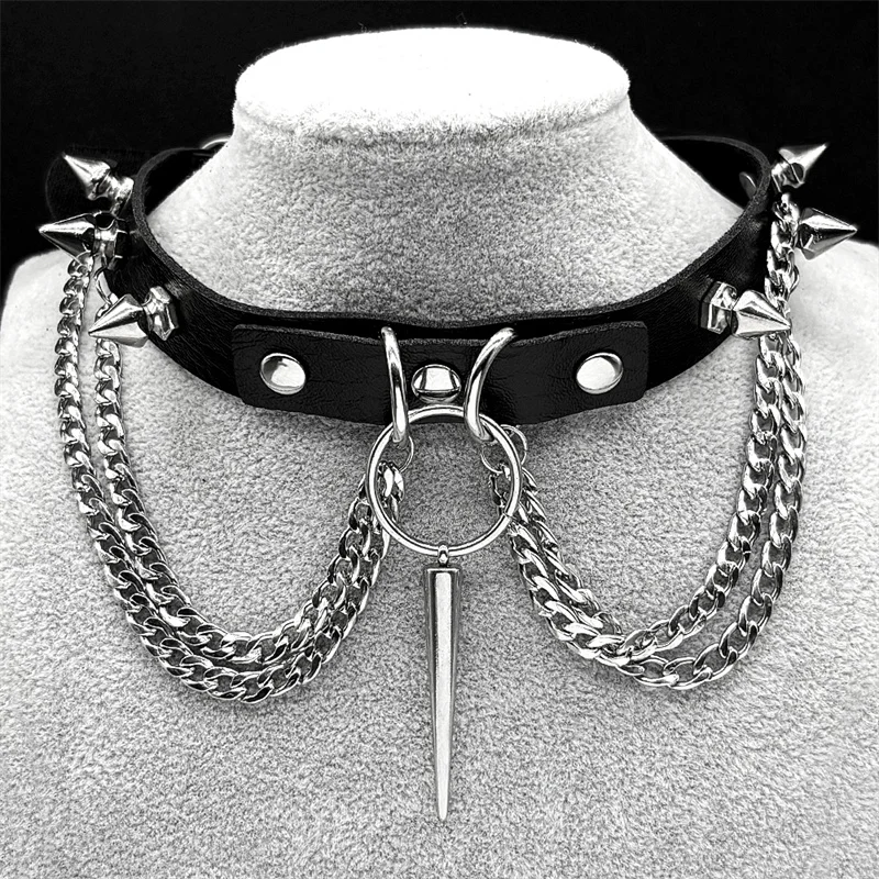 

Woman Black Punk Choker Collar Necklace Pu Leather Goth Rivets Choker Necklace Pendientes Party Club Sexy Gothic Femme Jewelry