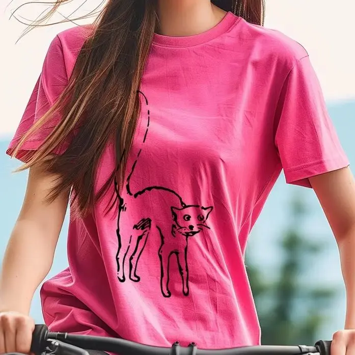 

Vintage Washed Cotton T-Shirt With Hand-Painted Funny And Cute Cats Graphic Colorful Tees Street Wear Y2K Women‘s Clothes