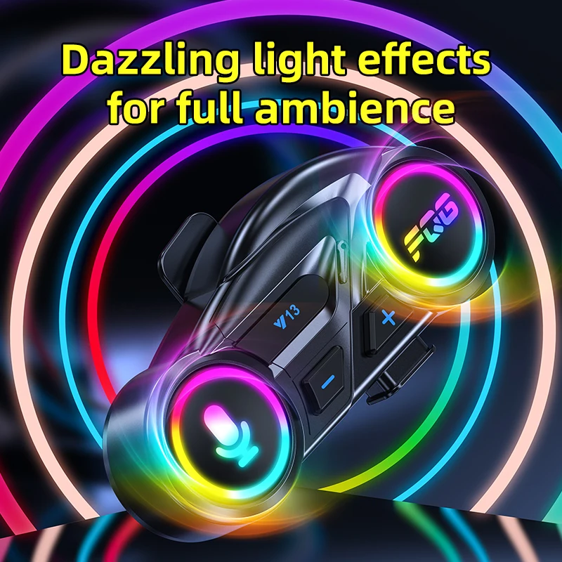 Helmet Bluetooth Headset Fm Waterproof Noise Reduction Ultra-Long Battery Life Rgb Light Bluetooth 6.0 Chip Motorcycle Headset