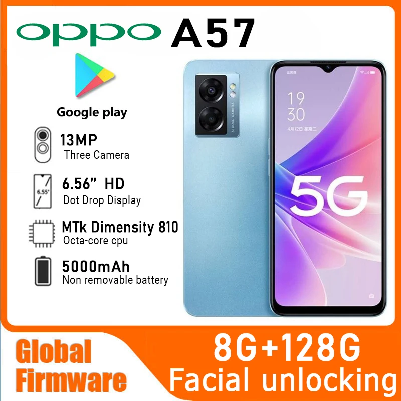 

OPPO A57 SmartPhone Global firmware 6.56'' MTk Dimensity 810 RAM 8GB ROM 128GB 5000mAh battery