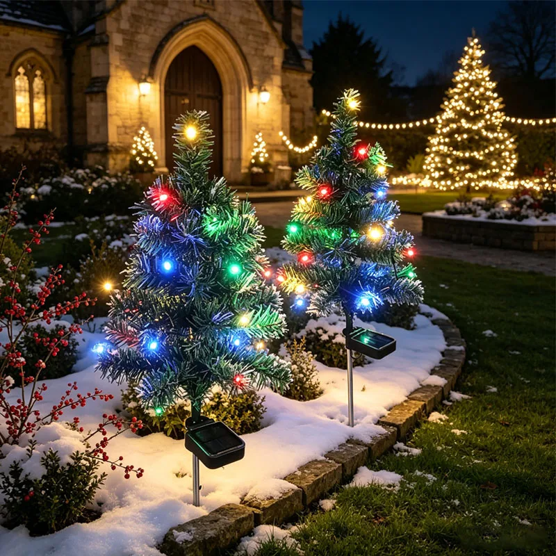 Xmas Tree Lights Solar Waterproof IP65 Durable Outdoor Decoration for Lawn Balcony Easy Installation No Wiring Christmas Decor