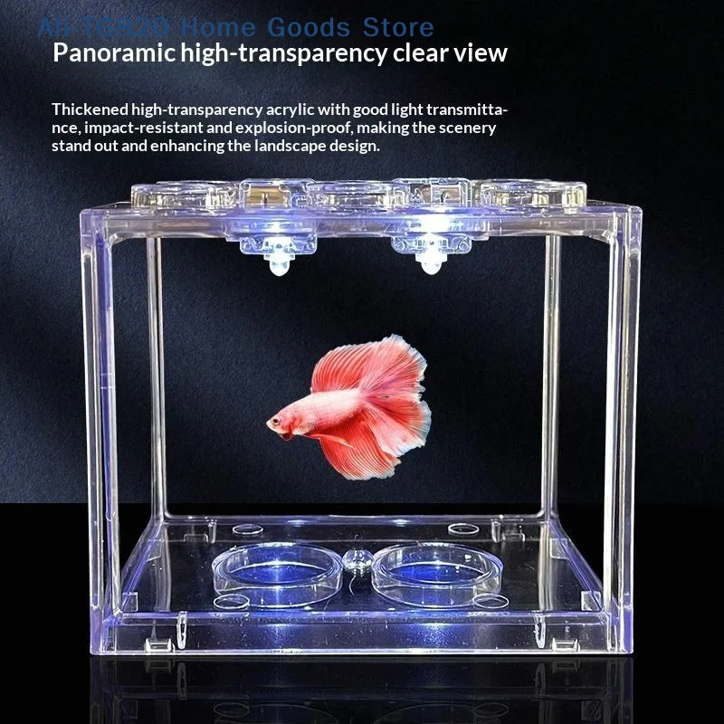 [TG820]Aquarium Mini Acrylic Fish Tank Reptile Pet Box Stackable Aquarium Cylinder Landscape Seaweed For Home Office Decoration
