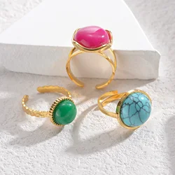 Bohemia Turquoise Ring Open Adjustable Stainless Steel Rings For Women Fashion Temperament Luxury Jewelry Anniversary Gifts