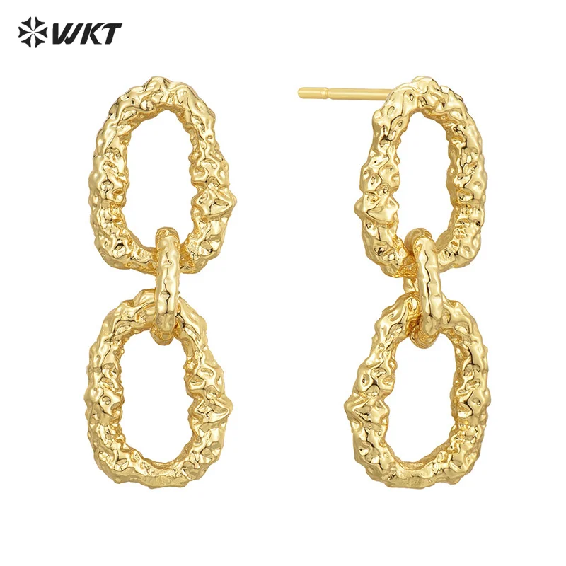 WT-E743 European And American Style Vintage Double Loop Long Pendant Earrings 18K Gold Plated Jewelry Findings