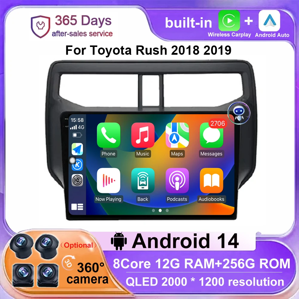 

Multimedia Video Player 4G WIFI LTE Android 14 9'' Carplay Auto For Toyota Rush 2018 2019 Car Radio Navigation Stereo GPS DSP BT