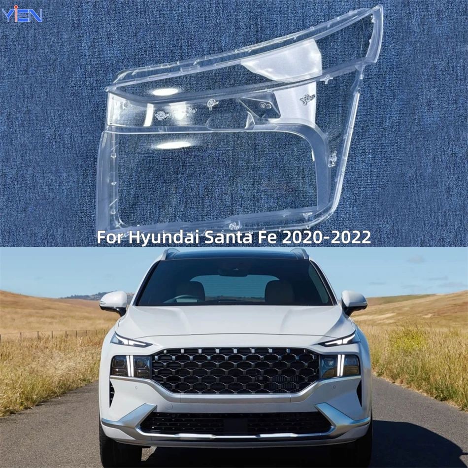 For Hyundai Santa Fe 2020 2021 2022 Accessories For Vehicles Polycarbonate High Gloss Fully Transparent Headlight Seal Cover
