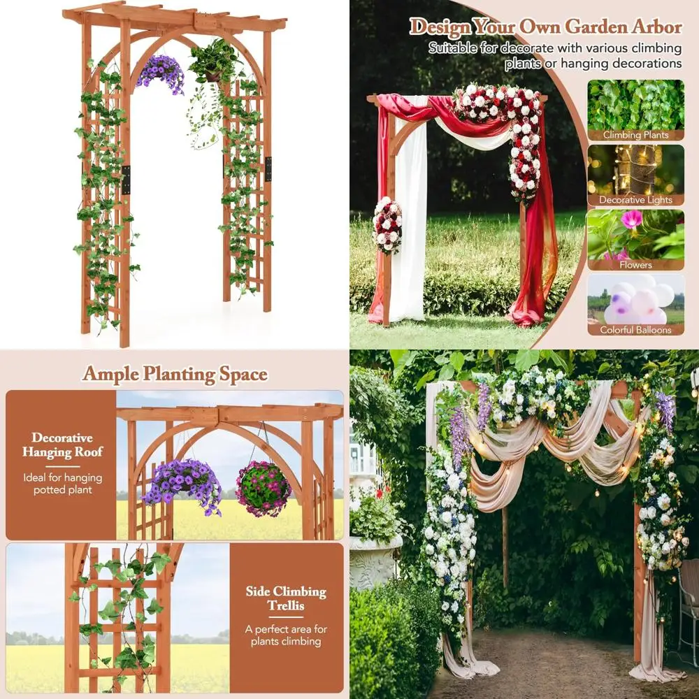 

Деревянная садовая беседка на открытом воздухе, арочная беседка 84, с подвесной крышей и боковой решеткой для вьющихся растений