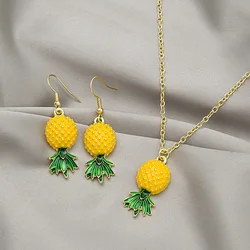 Silver Needle Small Fresh Fruit Pineapple Earrings Necklace Set Sweet Temperament Personality With Summer Cartoon 2-Piece Set