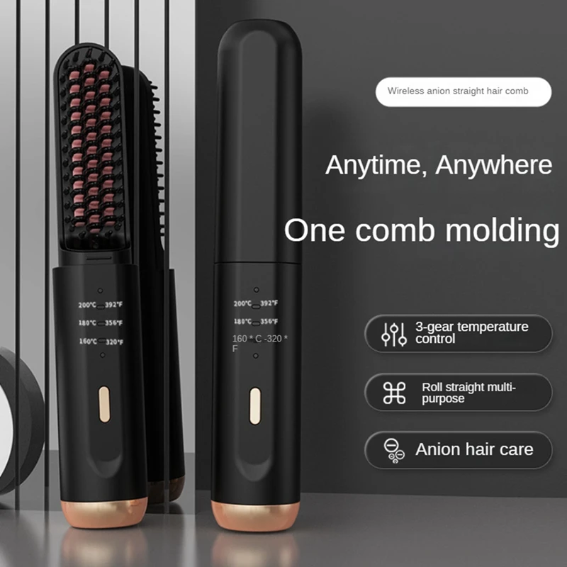 Cordless Hair Straightener Brush Fast Heated Straightener Brush Multifunctional Negative Ions Electric Hot Comb Hair