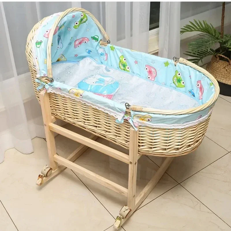 70 Wicker Baby Cradle - Portable Newborn Basket, Travel Baby Bed with Mosquito Net, Handcrafted Bassinet, Natural Baby Bassinet.