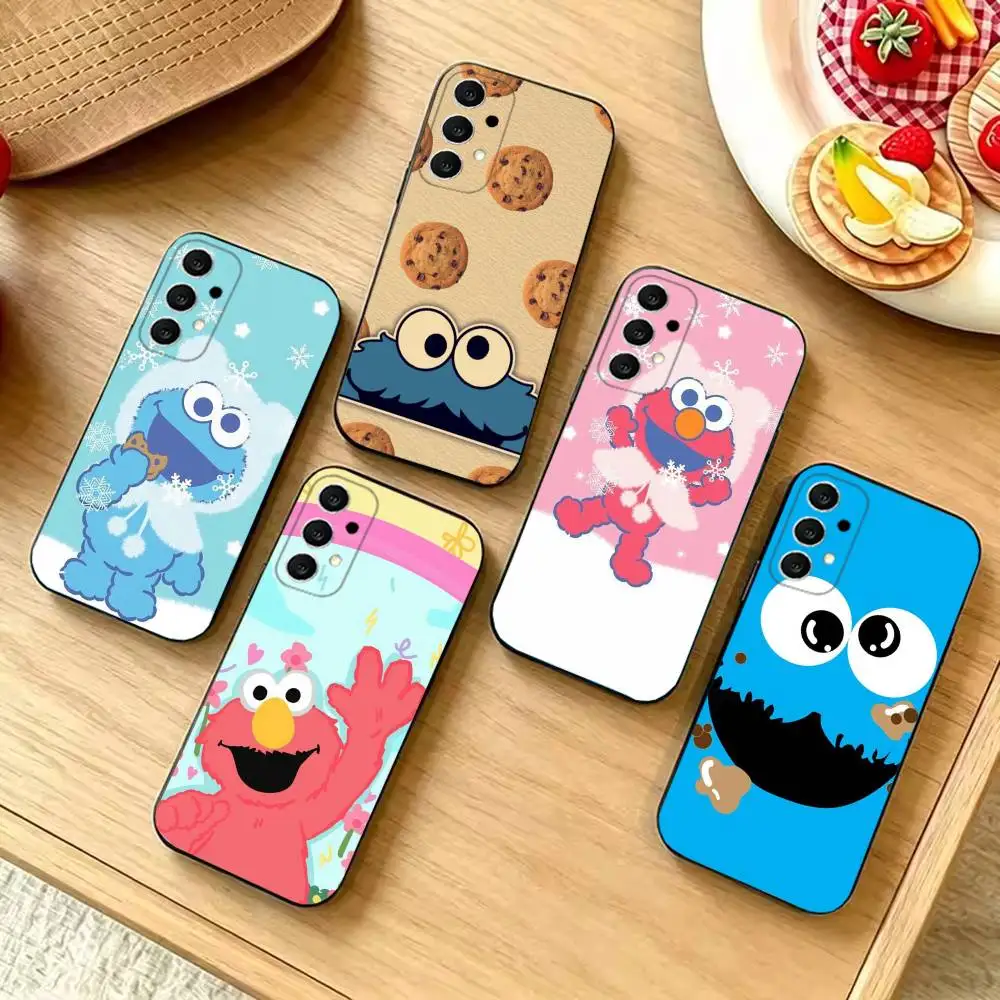 Cookie Monster-j Fashion Black Silicone Protective Phone Cover, Suitable for Samsung S20-S26,Ultra,Plus,FE,Lite,5G