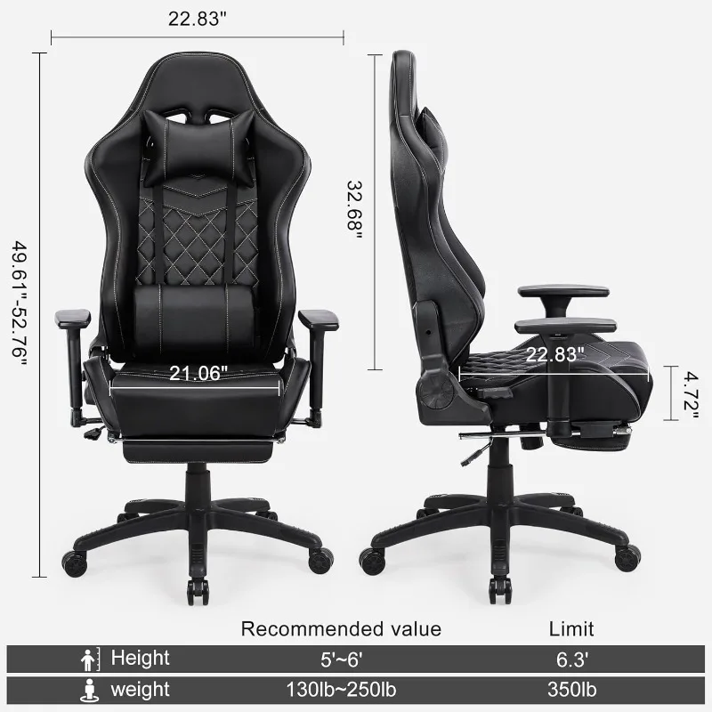 Blue Whale Gaming Chair for Adult 350lbs Computer Chair with Adjustable Lumbar Support Headrest