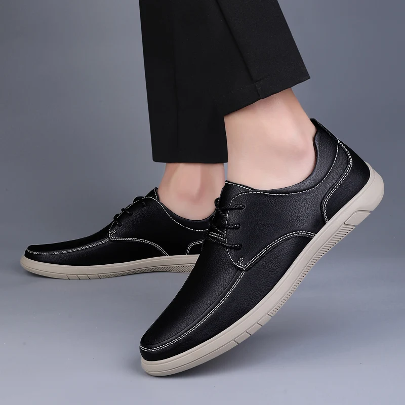 

Fashion Men Leather Shoes Spring Autumn New Trendy All-match Platform Casual Shoes Loafers British Leather Sneakers Flats Shoes