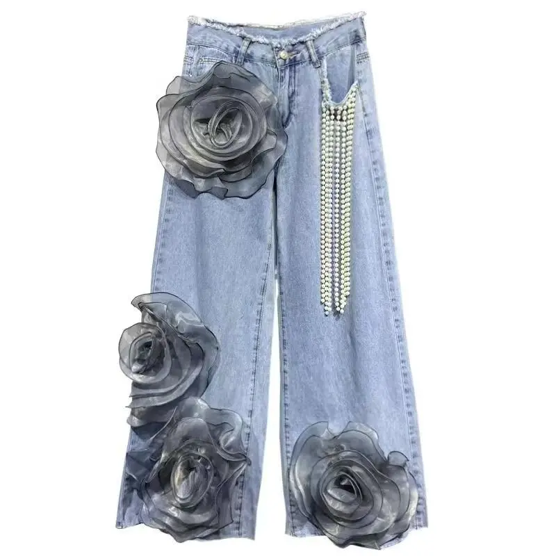 Vintage Basic Irregular Women's Jeans Washed Wide Leg Straight Denim Pants Baggy High Waist Asymmetrical Trousers Casual
