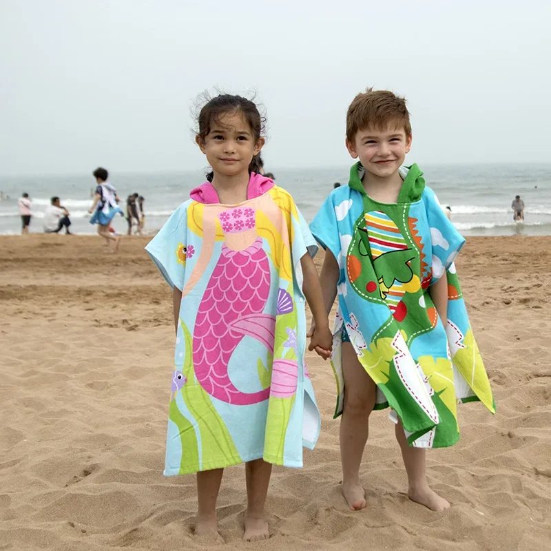 

Kids Hooded Beach Bath Towel Animals Soft Swim Pool Coverup Poncho Cape for Boys Kids Children 1-12 Years Old Bath Robe