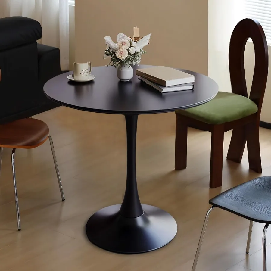 Round Table24 Modern Dining Table for 2 People with MDF TopMetal Pedestal Base Coffee Table Thickened Tabletop for Dining Room