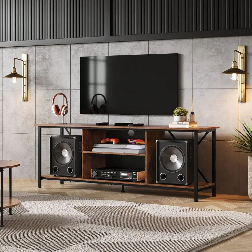 

Stand For 65 Inch TVs, 55 Industrial TV Console With Open Shelf, Entertainment Center For Living Room, Bedroom Home Theater, Me