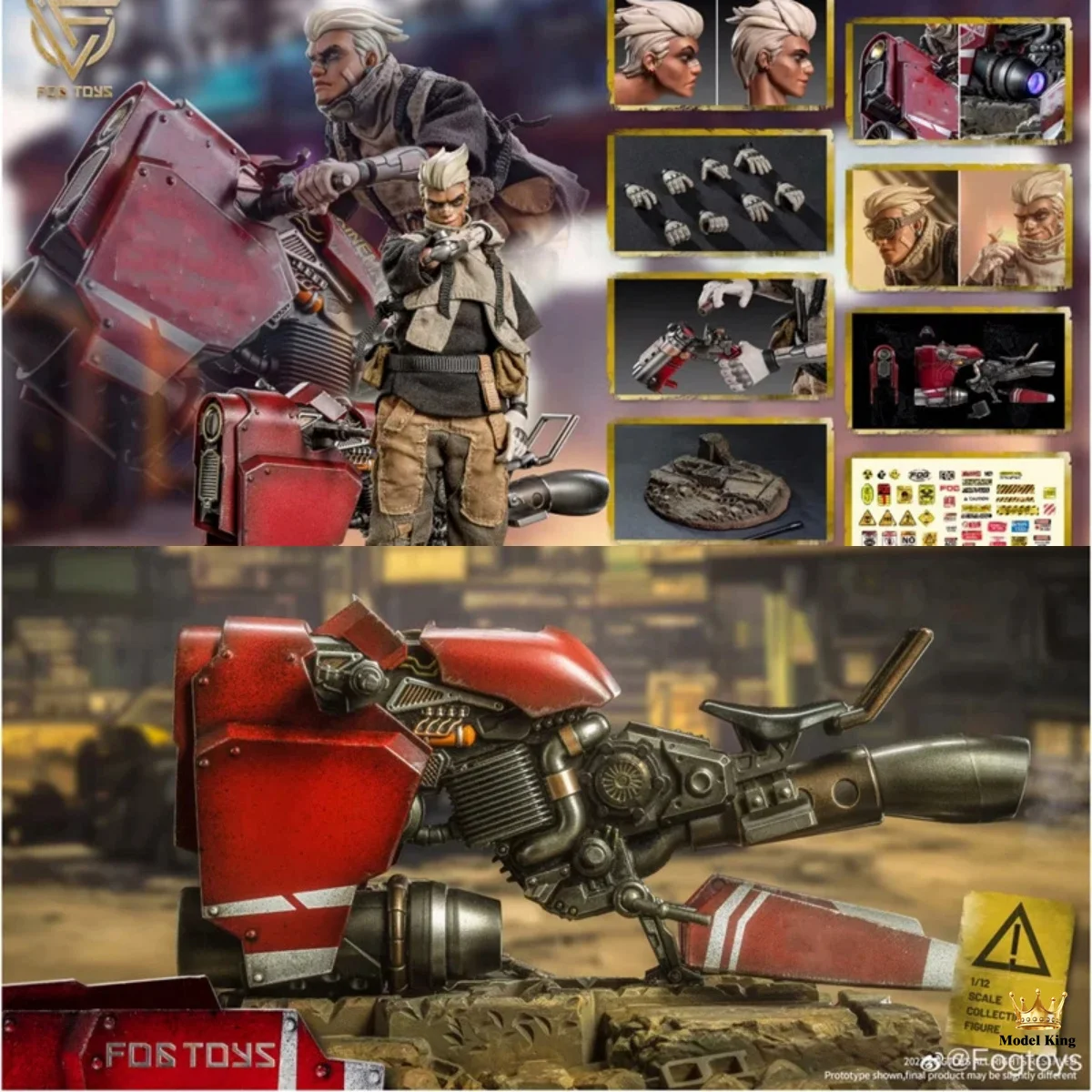 Collectible FOGTOYS A EA01 1/12 Scale Punk Motorcycle Wasteland Style Boy Full Set For 6inch Action Figure Body Model Toys