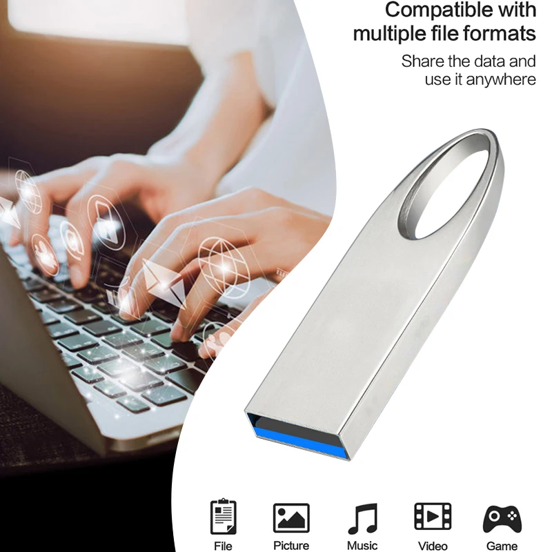 Metal USB Flash Drive Pendrive 16GB 32GB 64GB High Speed Memory Stick USB2.0 Disk 128GB waterproof Key Ring metal stick key