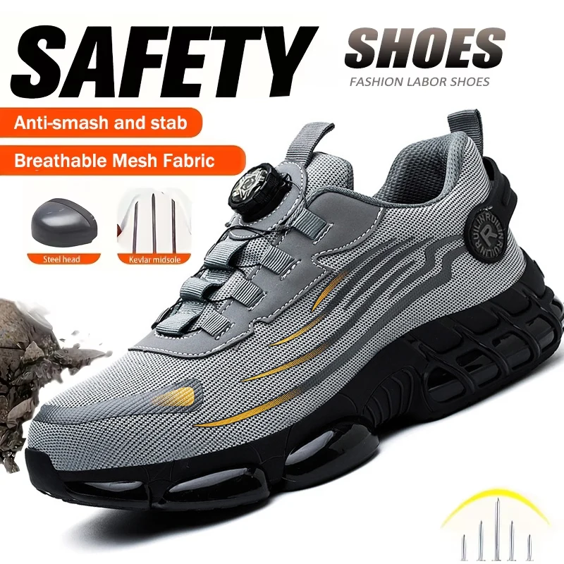 Drehknopf-Sicherheitsschuhe für Herren, Arbeitsschuhe, Sneakers, Antistatisch, Durchstichsicher, Schutzstiefel mit Stahlkappe für Bergbau